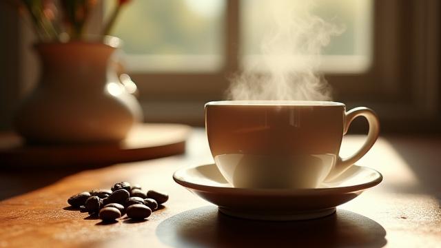 Taza de café humeante con diseño elegante para anuncio publicitario